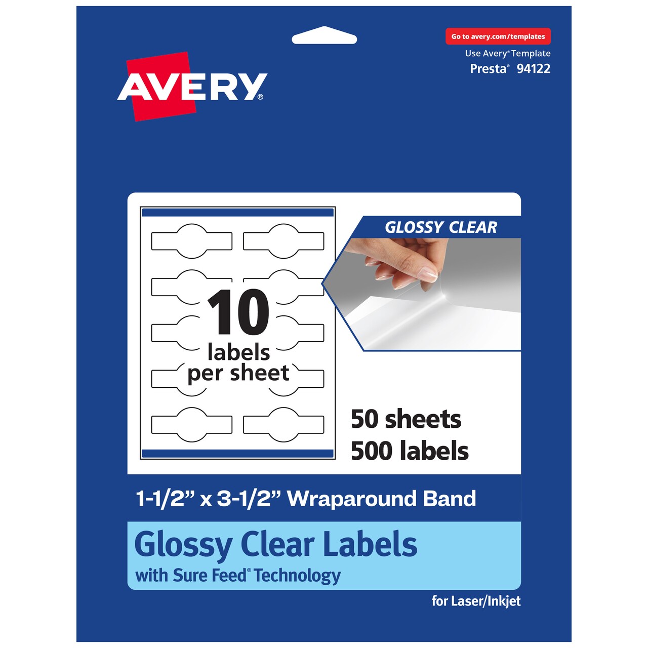 Avery Glossy Clear Wraparound Labels with Sure Feed, 1.5" x 3.5"